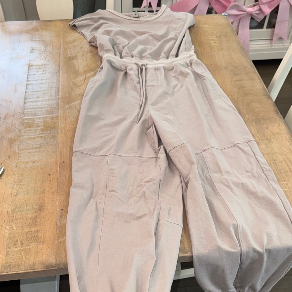 Beige Casual Jumpsuit with Drawstring Waist